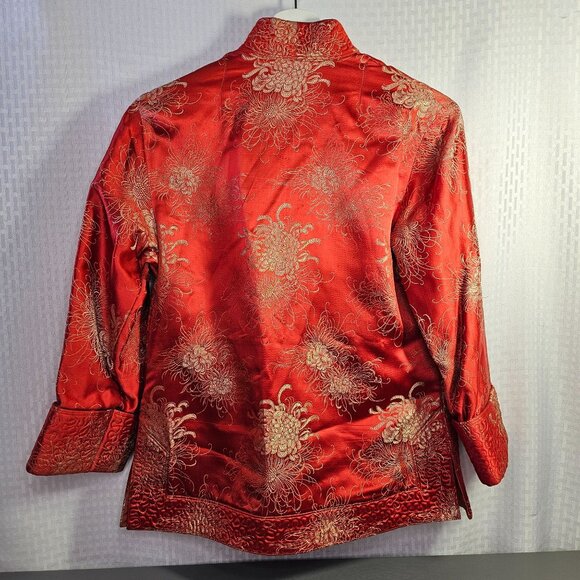 Vintage Chinese Red Silk Jacket With Gold Embroidery & Frog Buttons - Picture 4 of 5